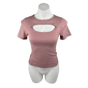 Peach Lane Women Medium Pink Peekaboo Top Cutout Ribbed Casual NWT